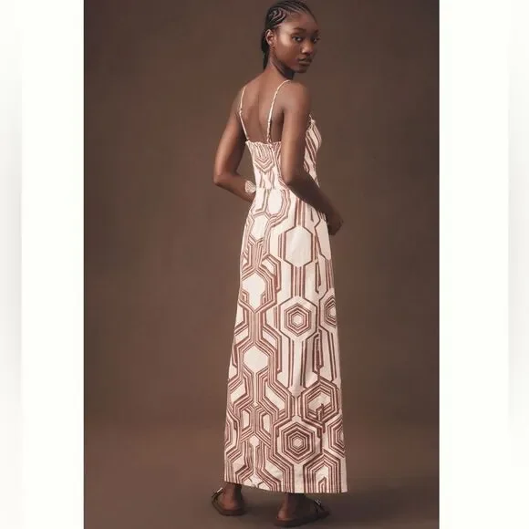 Anthropologie Strapless Linen Plunge-Neck Midi Dress - Picture 4 of 11